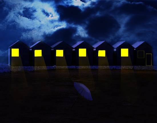 the  Beach Huts at night