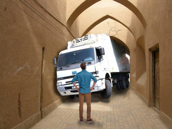 Narrow street big truck