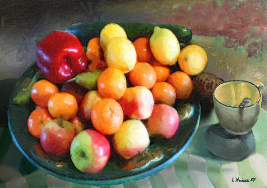 Bowl of Fruit With Cup