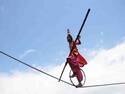 girl walks on a rope